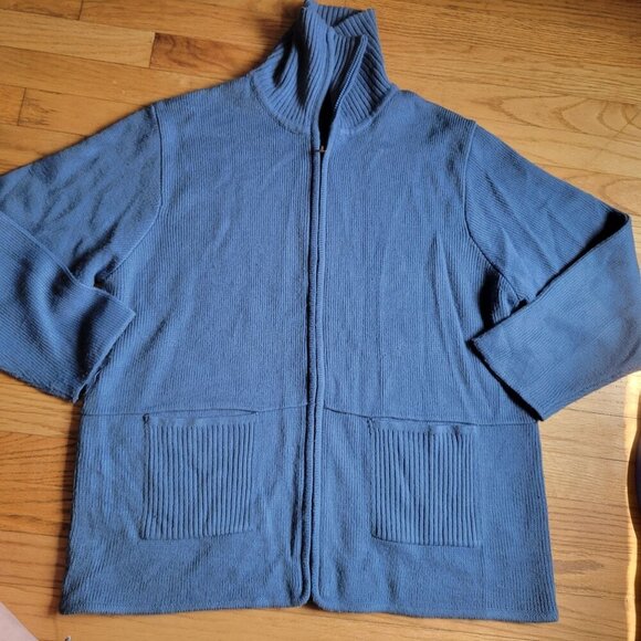 VintageTally Ho  Blue Zip-Up Acrylic Cardigan With Pockets - Women's 1X - Picture 5 of 5